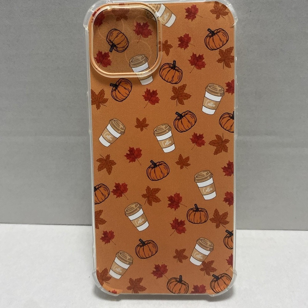 iPhone 15 Slim Shockproof‎ Case W/TPU Bumper Autumn Pumpkin Maple Leaf Coffee